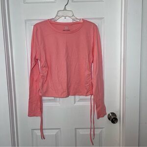 Ease Of Motion Peach Long Sleeve Crop Top with Drawstring Sides for Ruching
